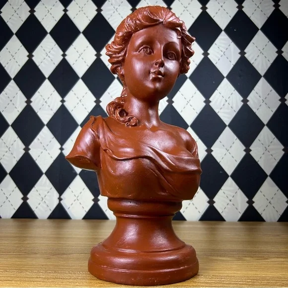 Tall Neoclassical Lady Bust 15" Sculpture Chalk-ware Vintage Luxury Décor - Picture 4 of 15